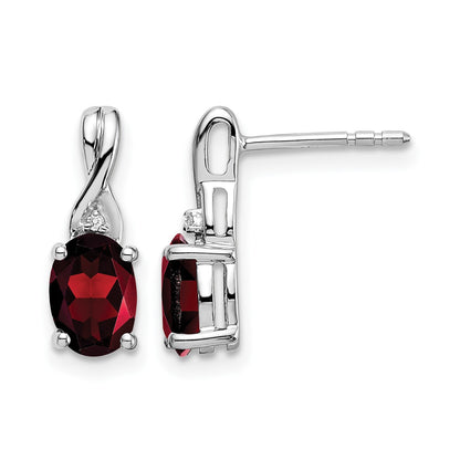 14K Weißgold Ohrringe mit ovalem Granat und echten Diamanten