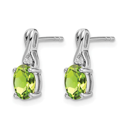 14K Weißgold Ohrringe mit ovalem Peridot und echten Diamanten