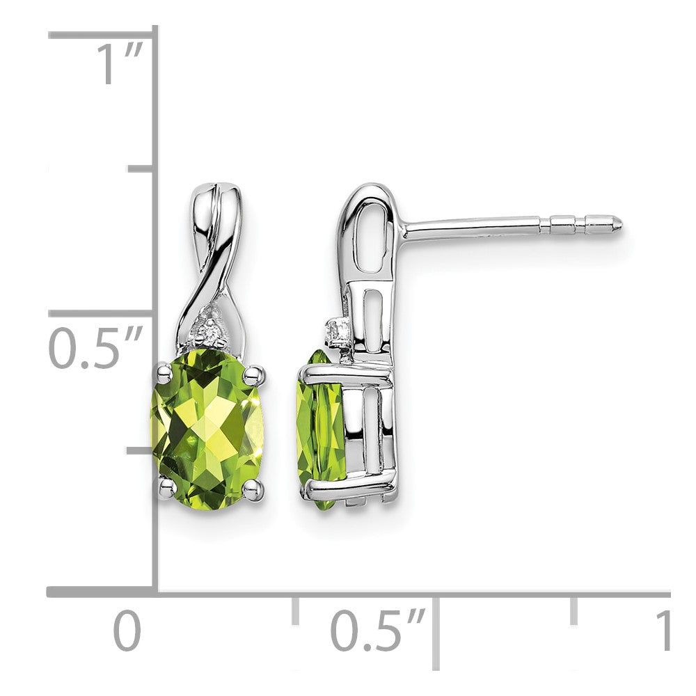 14K Weißgold Ohrringe mit ovalem Peridot und echten Diamanten