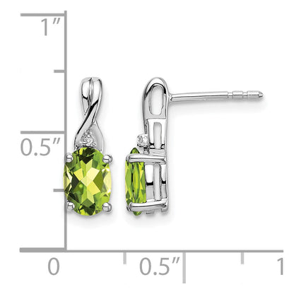14K Weißgold Ohrringe mit ovalem Peridot und echten Diamanten