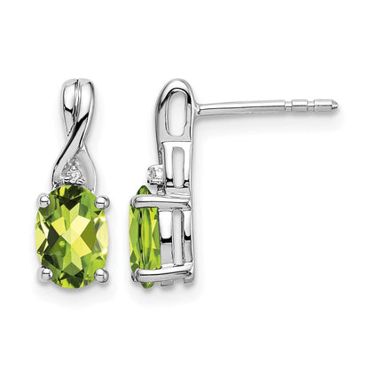 14K Weißgold Ohrringe mit ovalem Peridot und echten Diamanten