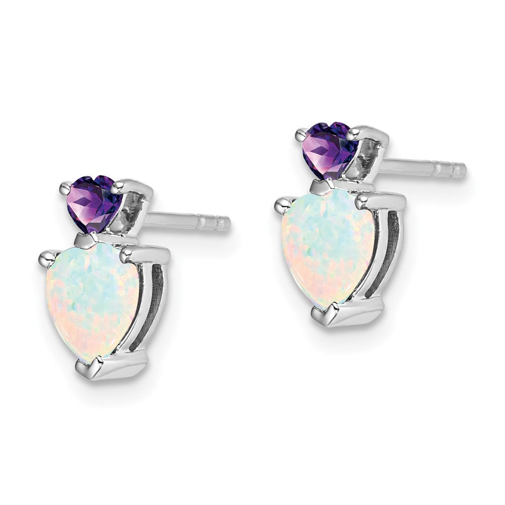 14K Weißgold Erzeugt Opal und Amethyst Herz Ohrringe