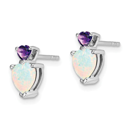 14K Weißgold Erzeugt Opal und Amethyst Herz Ohrringe