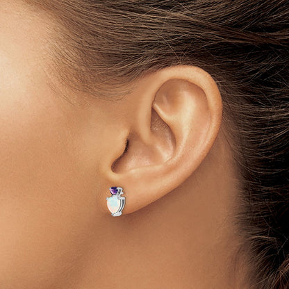 14K Weißgold Erzeugt Opal und Amethyst Herz Ohrringe