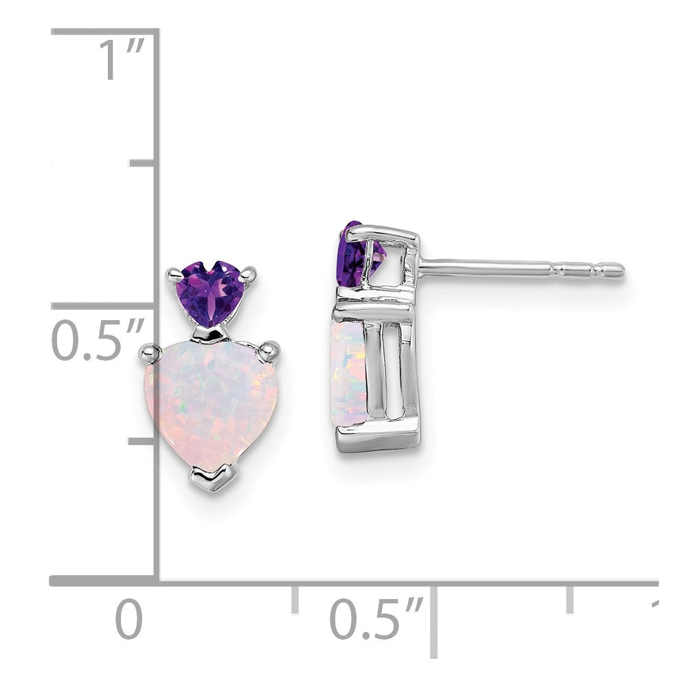 14K Weißgold Erzeugt Opal und Amethyst Herz Ohrringe