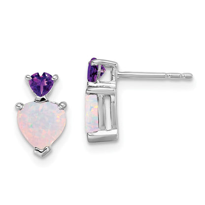 14K Weißgold Erzeugt Opal und Amethyst Herz Ohrringe