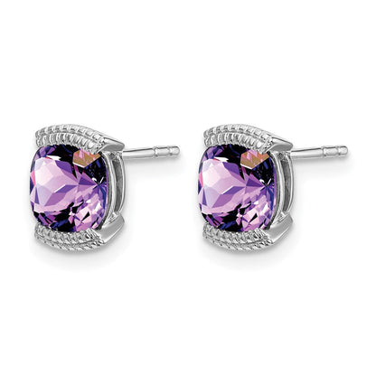 Massiv 14K Weißgold Synthetisch Amethyst Ohrstecker