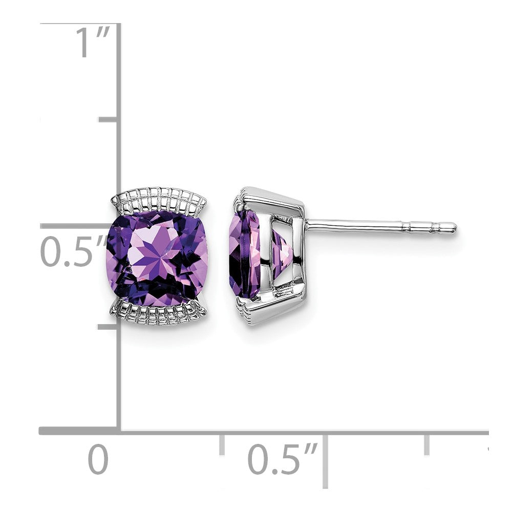 Massiv 14K Weißgold Synthetisch Amethyst Ohrstecker