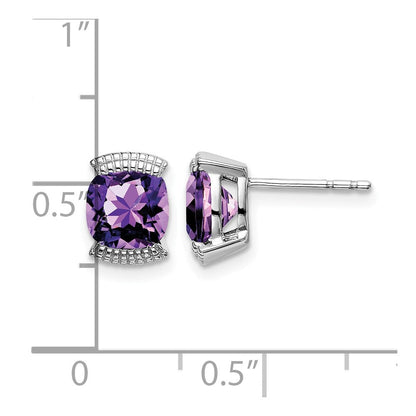 Massiv 14K Weißgold Synthetisch Amethyst Ohrstecker