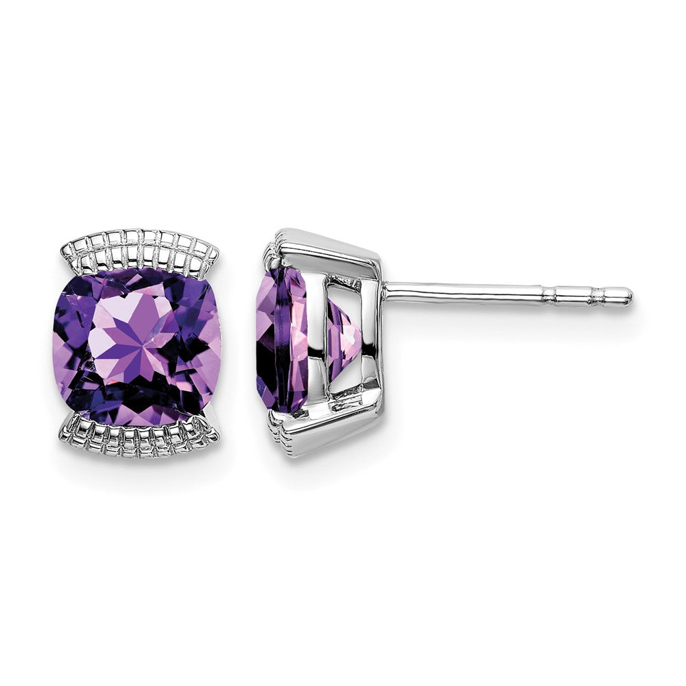 Massiv 14K Weißgold Synthetisch Amethyst Ohrstecker
