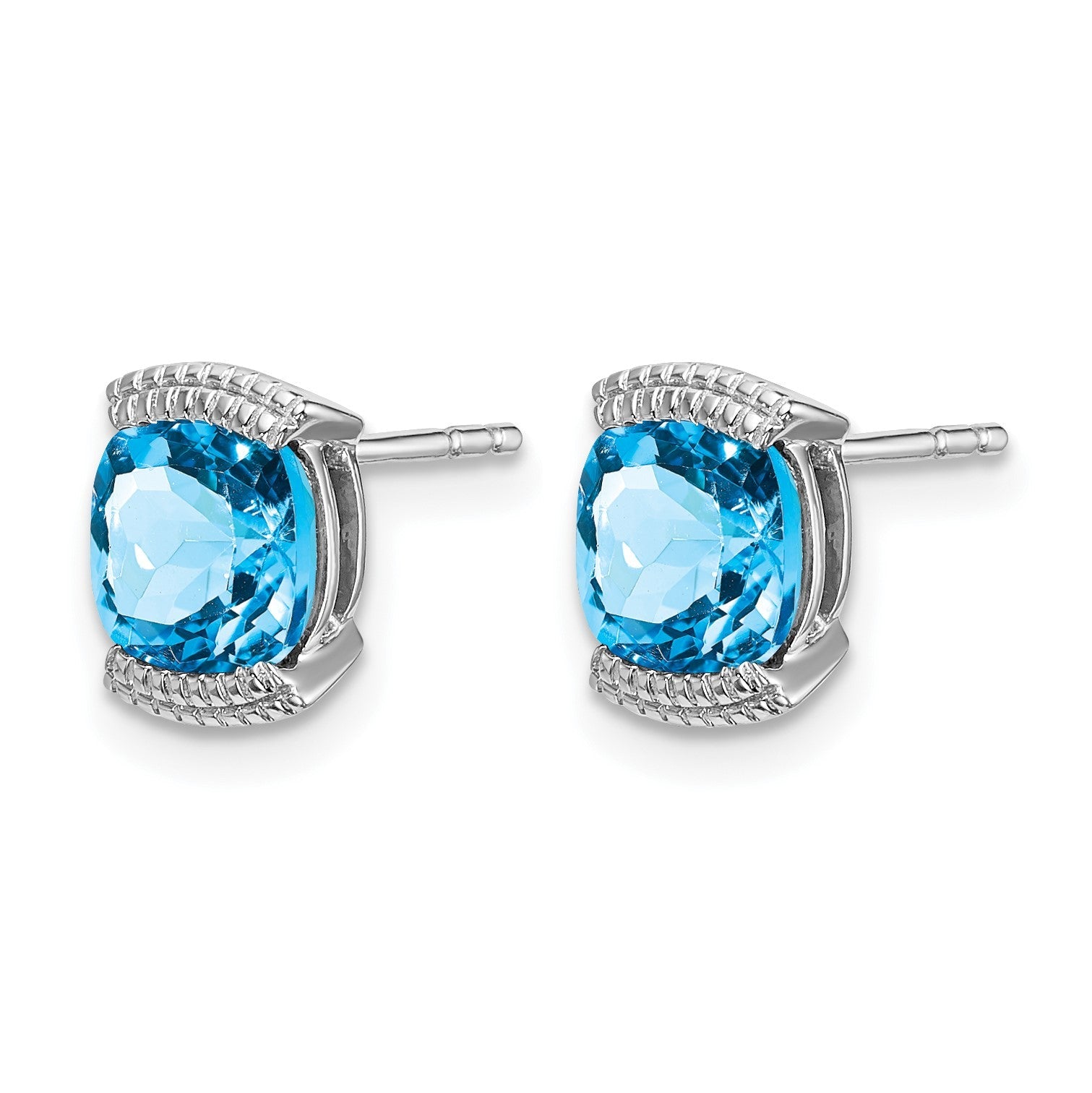 Massiv 14K Weißgold Synthetisch Blautopas Ohrstecker