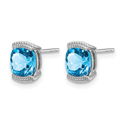 Massiv 14K Weißgold Synthetisch Blautopas Ohrstecker