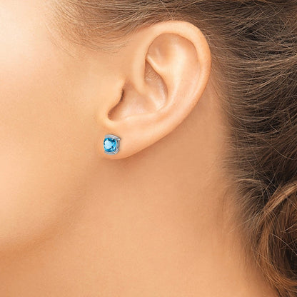 Massiv 14K Weißgold Synthetisch Blautopas Ohrstecker