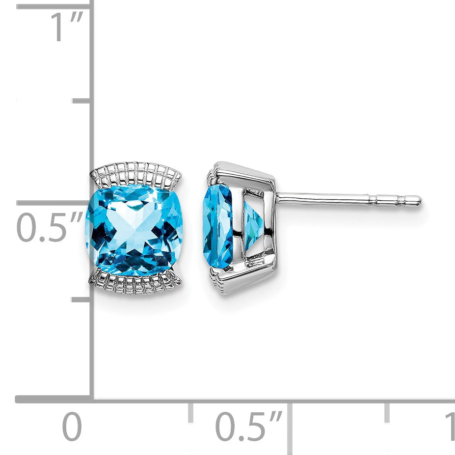 Massiv 14K Weißgold Synthetisch Blautopas Ohrstecker