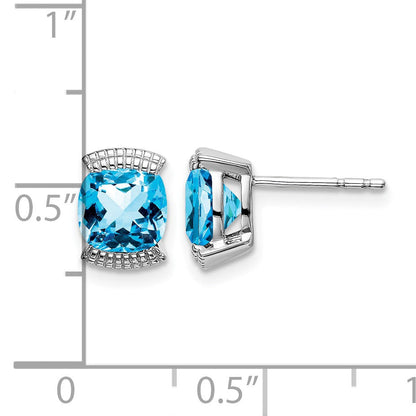 Massiv 14K Weißgold Synthetisch Blautopas Ohrstecker
