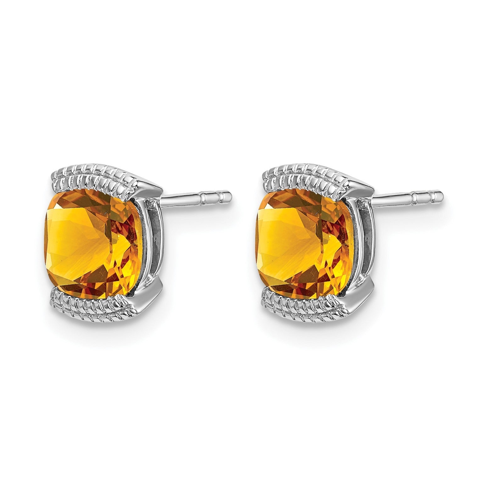 Massiv 14K Weißgold Synthetisch Citrin Ohrstecker