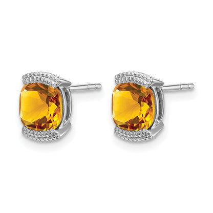 Massiv 14K Weißgold Synthetisch Citrin Ohrstecker