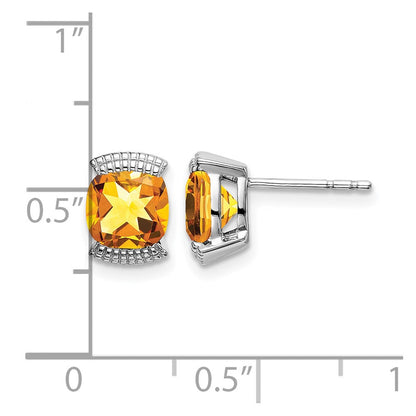 Massiv 14K Weißgold Synthetisch Citrin Ohrstecker