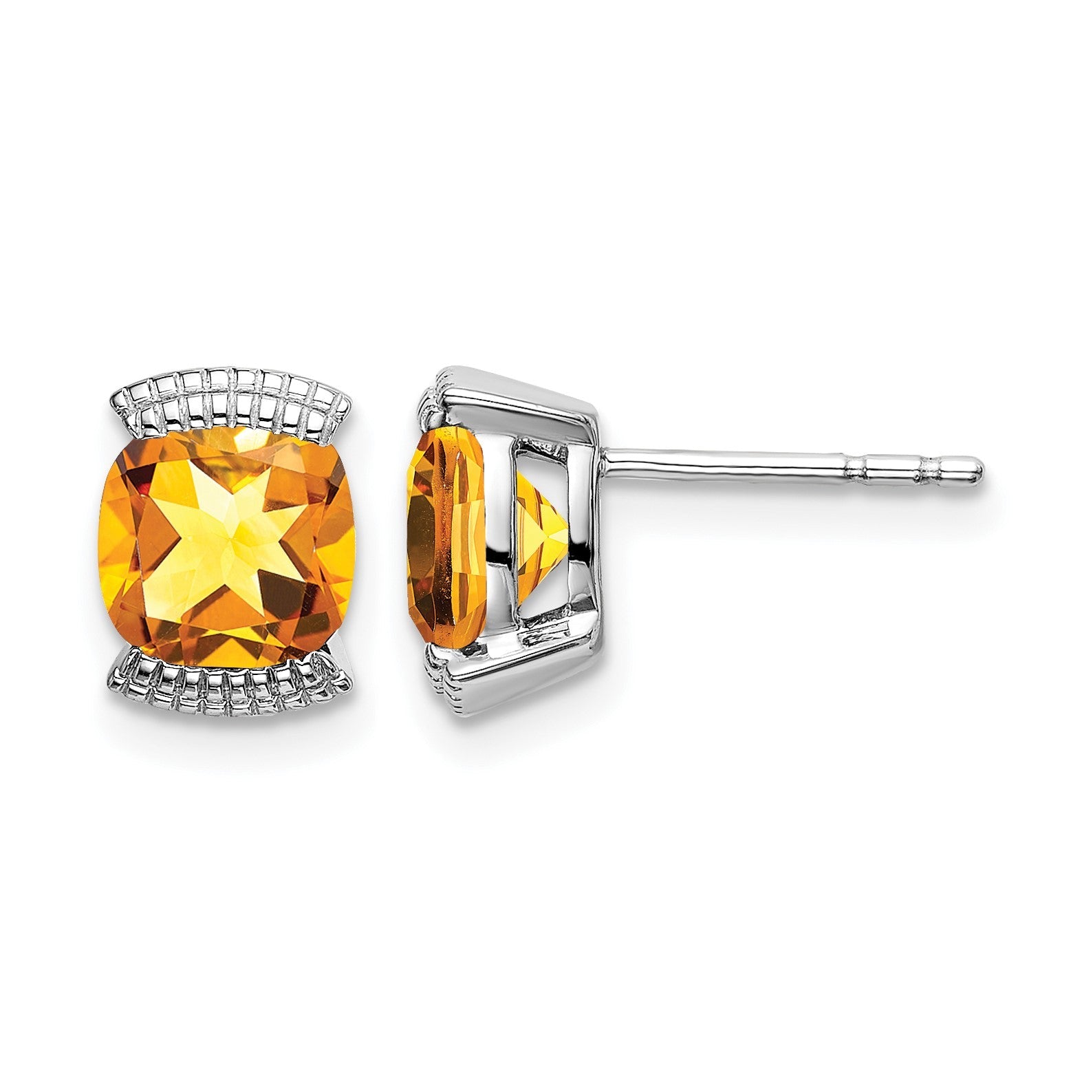 Massiv 14K Weißgold Synthetisch Citrin Ohrstecker