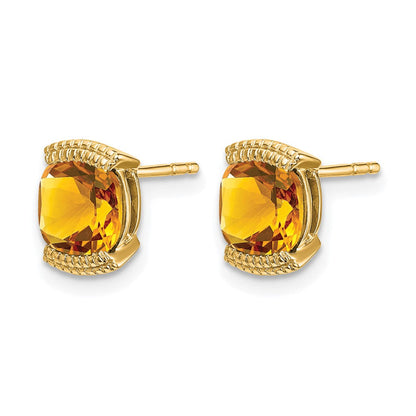 Massiv 14K Gelbgold Synthetisch Citrin Ohrstecker