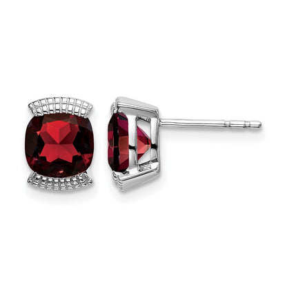 Massiv 14K Weißgold Synthetisch Granat Ohrstecker