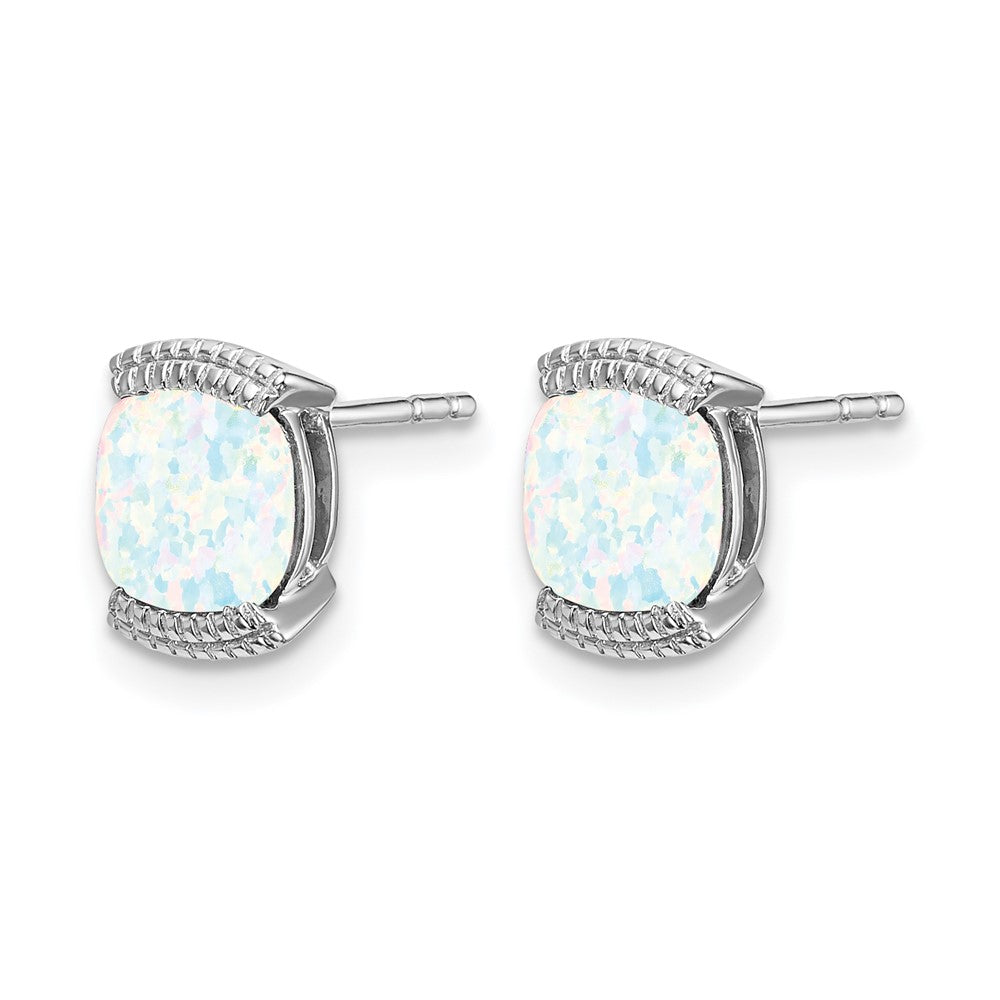 Massiv 14K Weißgold Erzeugt Synthetisch Opal Ohrstecker