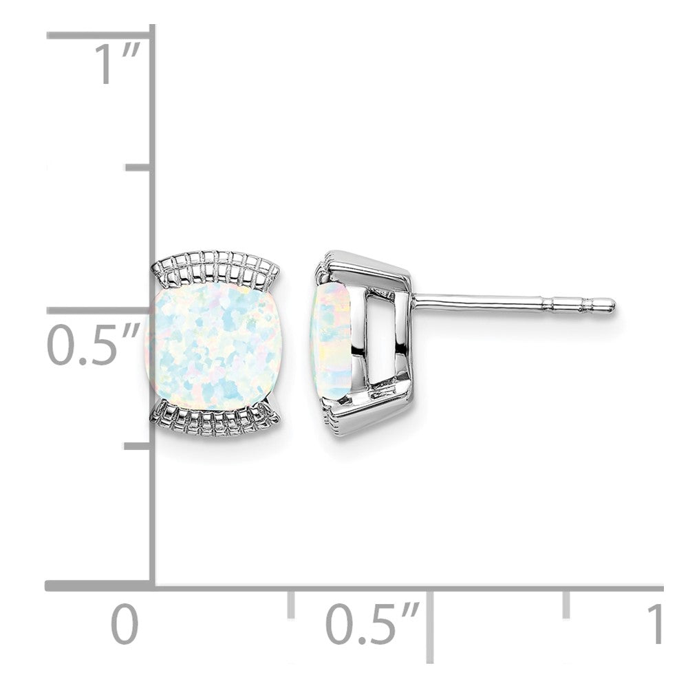 Massiv 14K Weißgold Erzeugt Synthetisch Opal Ohrstecker