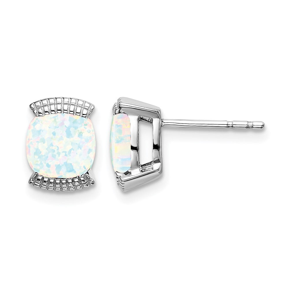 Massiv 14K Weißgold Erzeugt Synthetisch Opal Ohrstecker