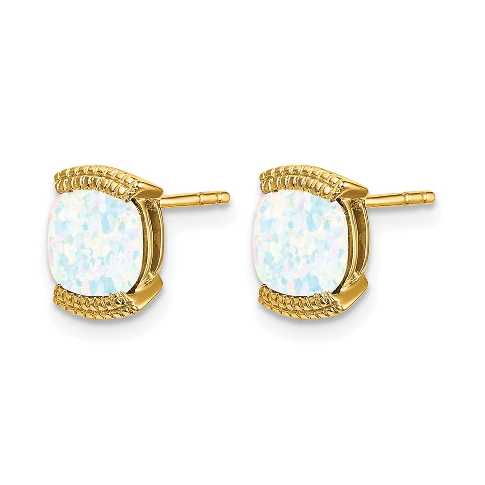 Massiv 14K Gelbgold Erzeugt Synthetisch Opal Ohrstecker