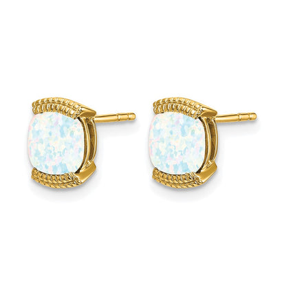 Massiv 14K Gelbgold Erzeugt Synthetisch Opal Ohrstecker