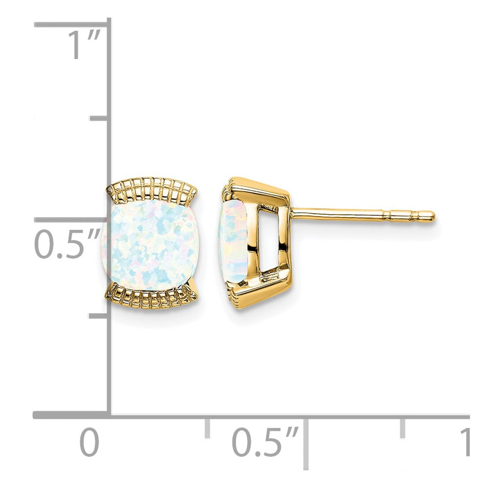 Massiv 14K Gelbgold Erzeugt Synthetisch Opal Ohrstecker