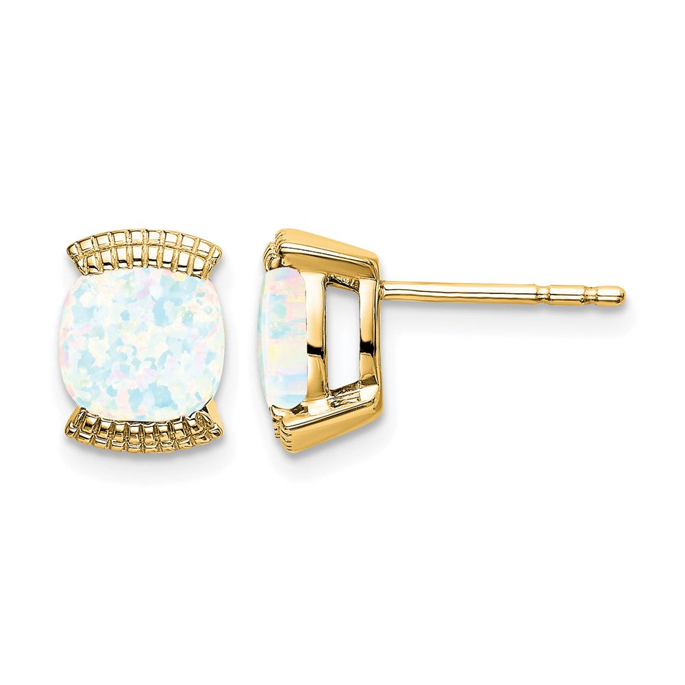 Massiv 14K Gelbgold Erzeugt Synthetisch Opal Ohrstecker