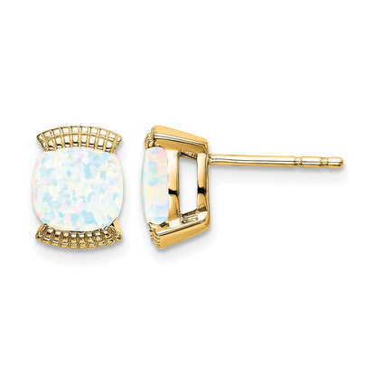 Massiv 14K Gelbgold Erzeugt Synthetisch Opal Ohrstecker