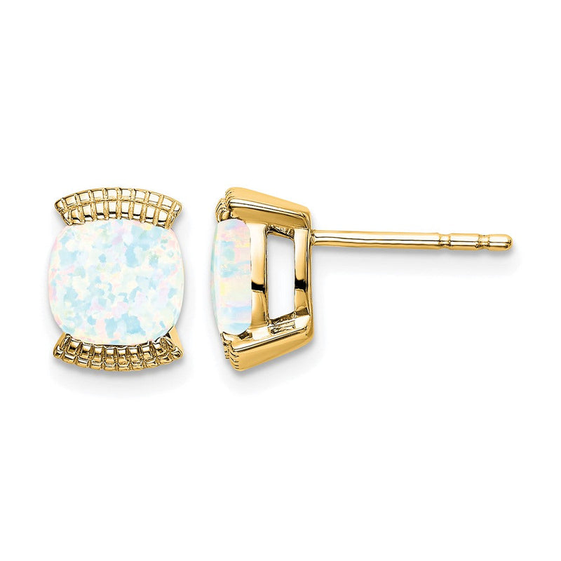 Massiv 14K Gelbgold Erzeugt Synthetisch Opal Ohrstecker