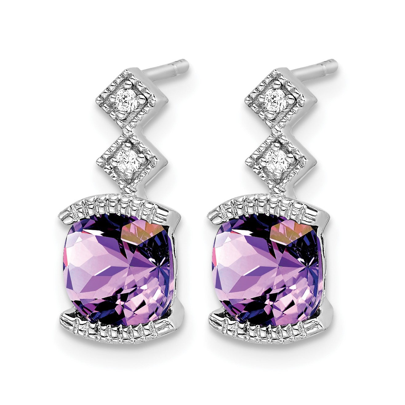 14K Weißgold Ohrringe mit Amethyst und echten Diamanten