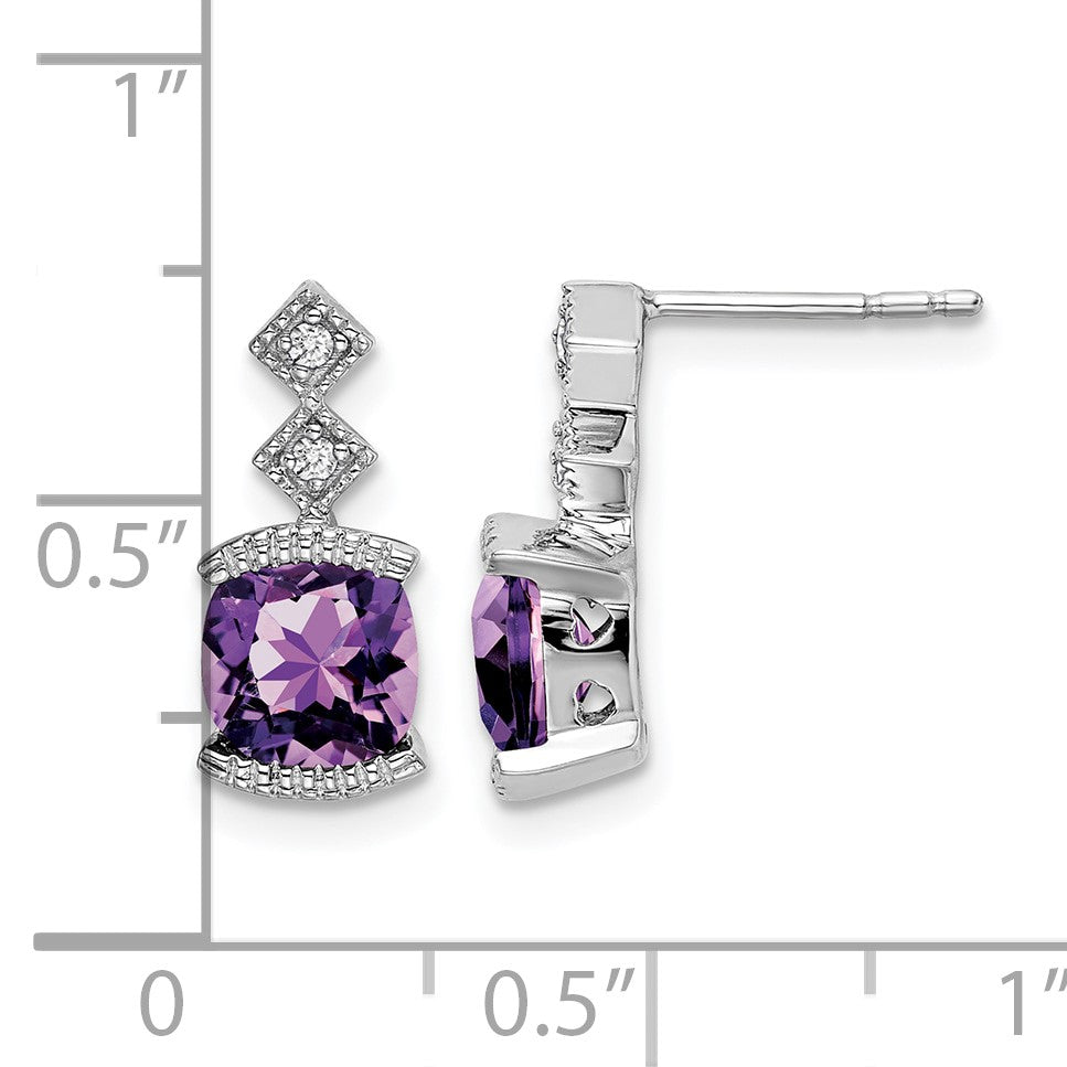 14K Weißgold Ohrringe mit Amethyst und echten Diamanten