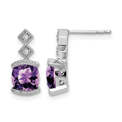 14K Weißgold Ohrringe mit Amethyst und echten Diamanten