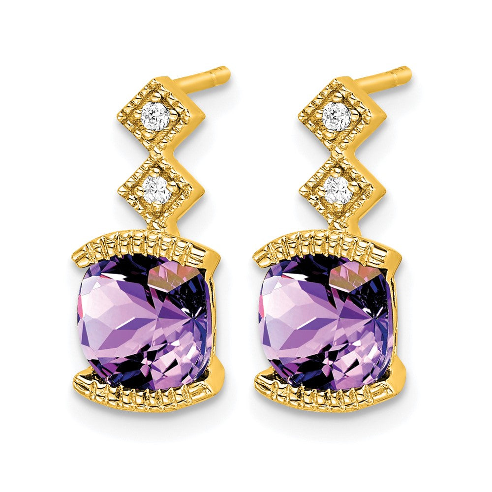 14K Gelbgold Ohrringe mit Amethyst und echten Diamanten