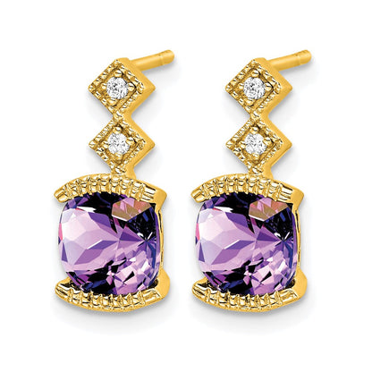 14K Gelbgold Ohrringe mit Amethyst und echten Diamanten