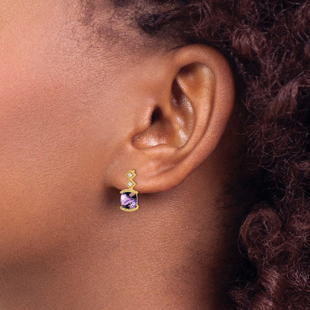 14K Gelbgold Ohrringe mit Amethyst und echten Diamanten