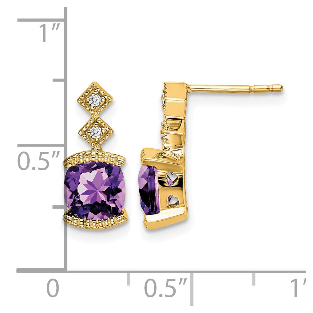 14K Gelbgold Ohrringe mit Amethyst und echten Diamanten