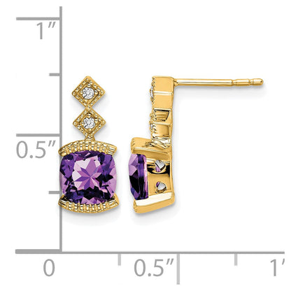 14K Gelbgold Ohrringe mit Amethyst und echten Diamanten