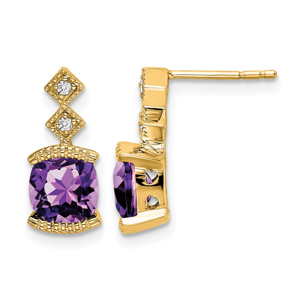 14K Gelbgold Ohrringe mit Amethyst und echten Diamanten