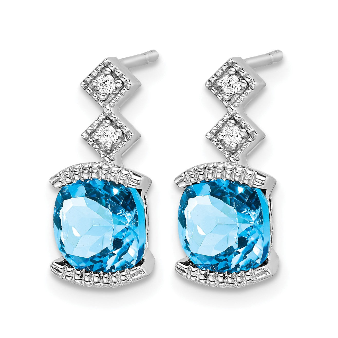 14K Weißgold Ohrringe mit blauem Topas und echten Diamanten