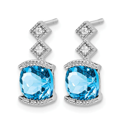 14K Weißgold Ohrringe mit blauem Topas und echten Diamanten