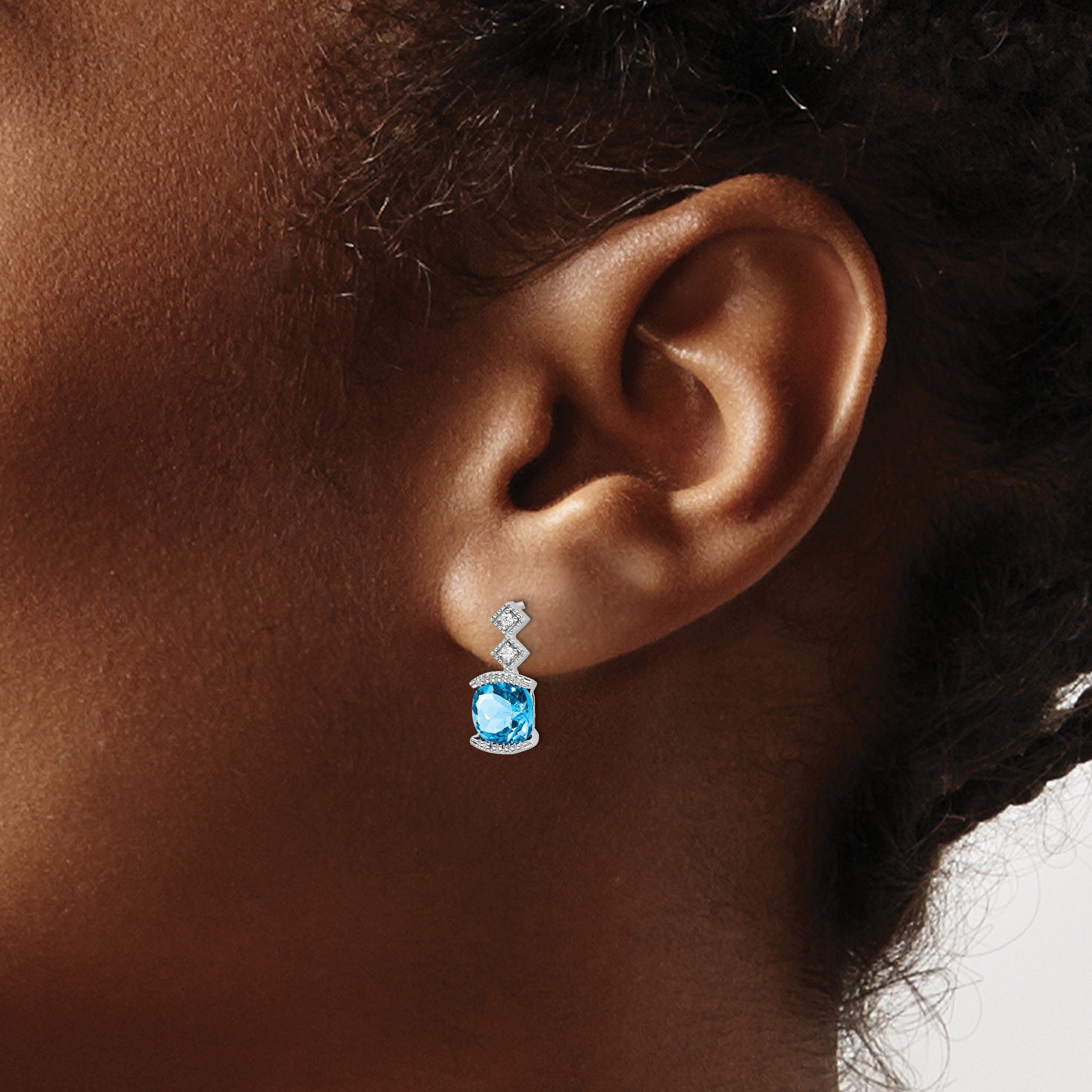 14K Weißgold Ohrringe mit blauem Topas und echten Diamanten