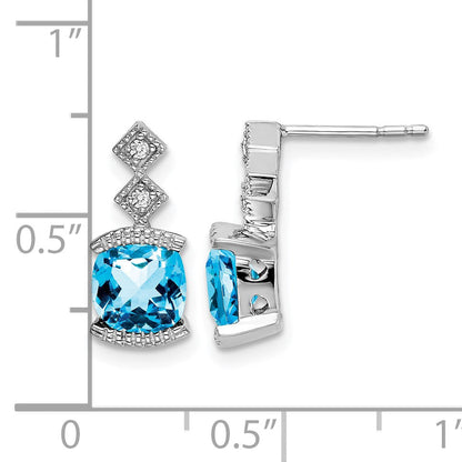14K Weißgold Ohrringe mit blauem Topas und echten Diamanten