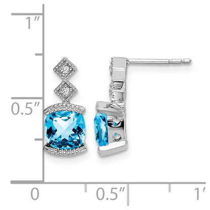 14K Weißgold Ohrringe mit blauem Topas und echten Diamanten