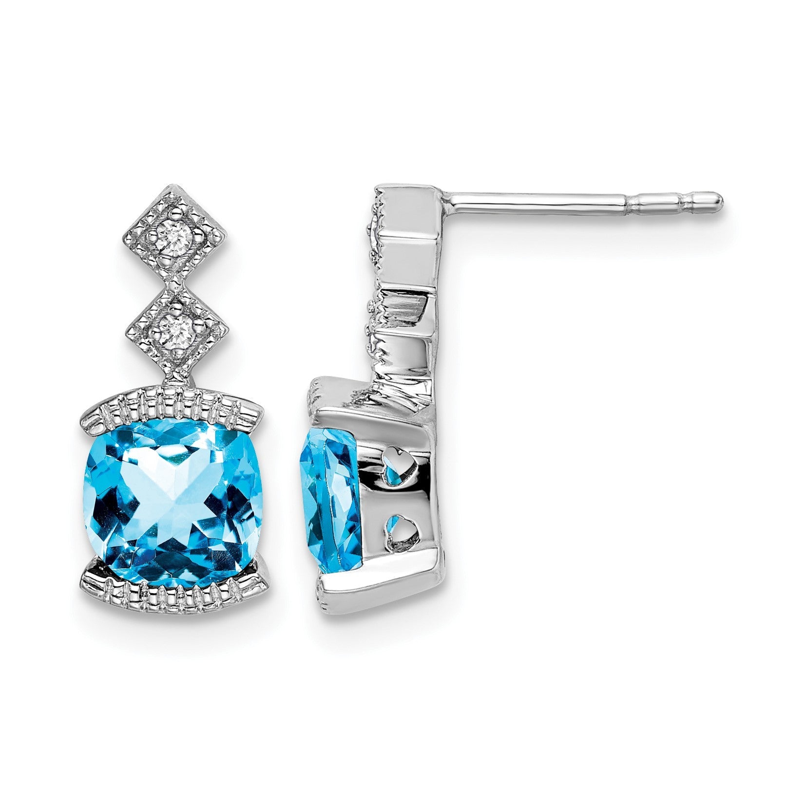 14K Weißgold Ohrringe mit blauem Topas und echten Diamanten
