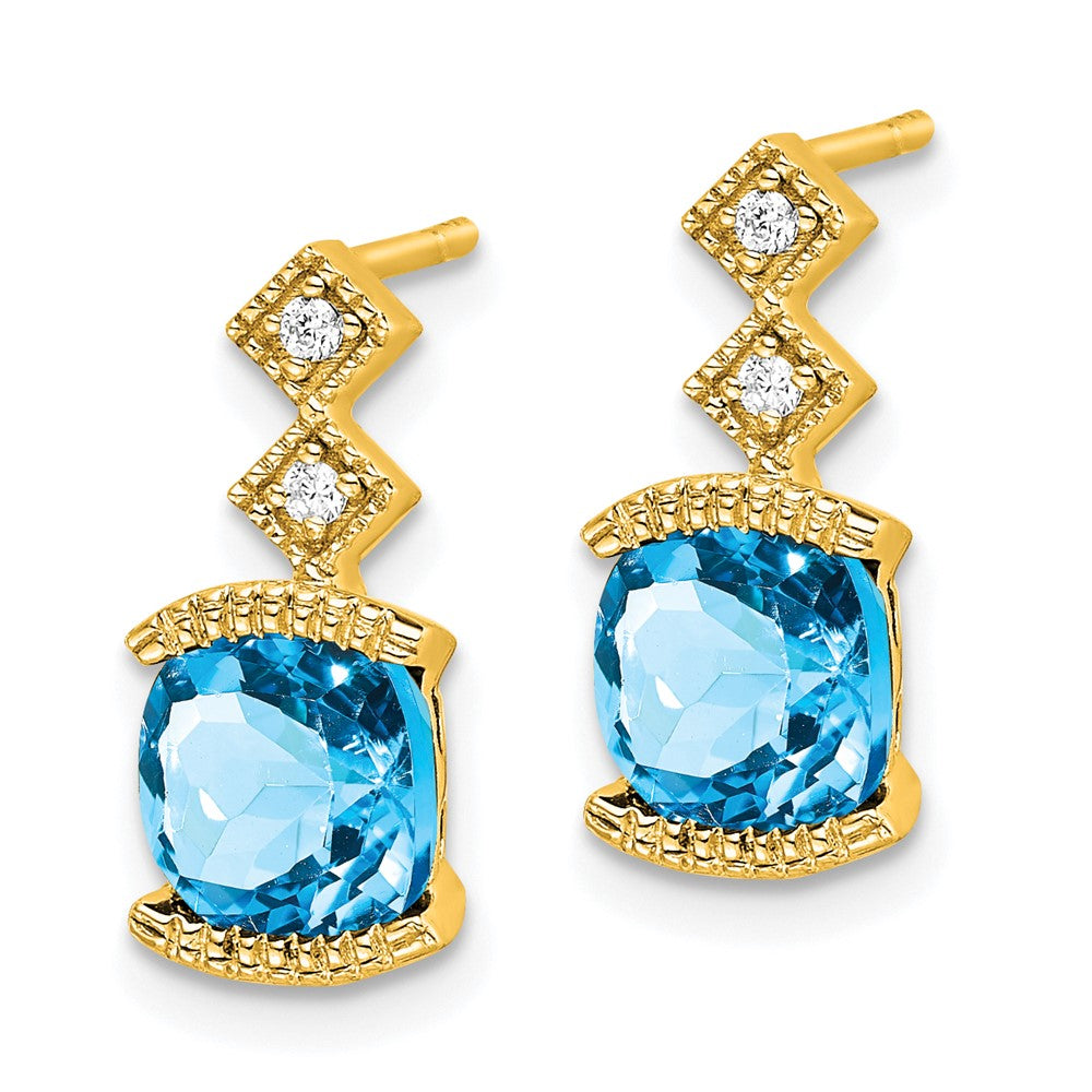 14K Gelbgold Ohrringe mit blauem Topas und echten Diamanten